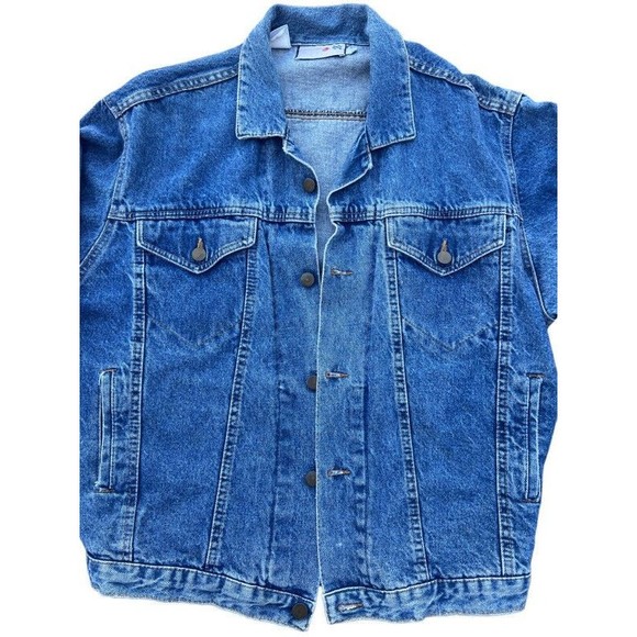 Vintage 80s French Navy Long Sleeve Corduroy Accents Distressed  Denim Jacket M - Picture 2 of 9